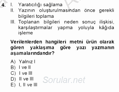 Türkçe Yazılı Anlatım 2014 - 2015 Ara Sınavı 4.Soru