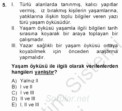Türkçe Yazılı Anlatım 2014 - 2015 Ara Sınavı 5.Soru