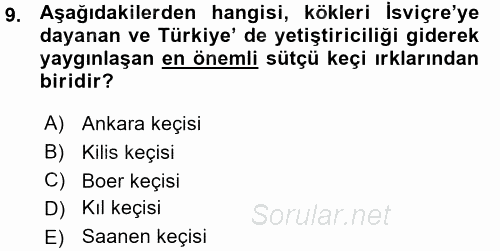 Temel Zootekni 2015 - 2016 Ara Sınavı 9.Soru