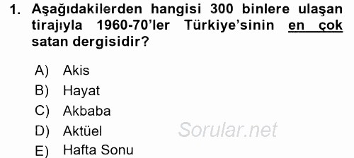 Türk Basın Tarihi 2015 - 2016 Dönem Sonu Sınavı 1.Soru