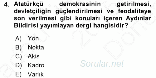 Türk Basın Tarihi 2015 - 2016 Dönem Sonu Sınavı 4.Soru