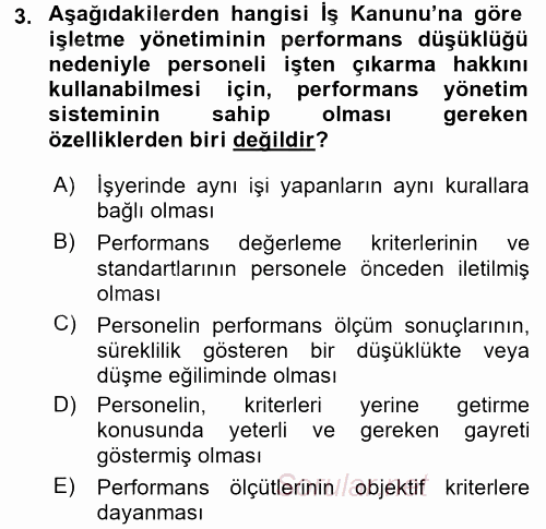 Performans Yönetimi 2017 - 2018 Ara Sınavı 3.Soru