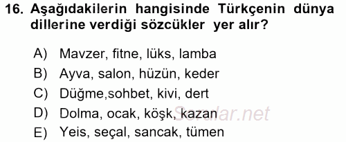 Türk Dili 1 2016 - 2017 Dönem Sonu Sınavı 16.Soru