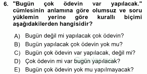 Türk Dili 1 2016 - 2017 Dönem Sonu Sınavı 6.Soru