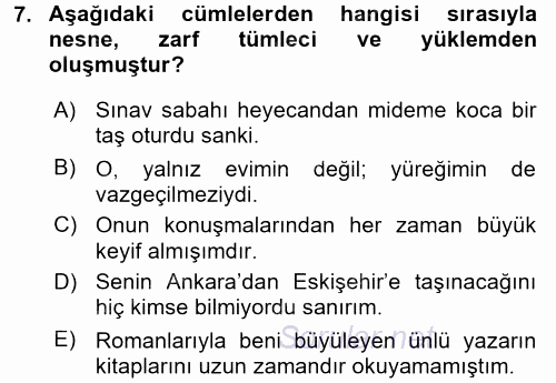 Türk Dili 1 2016 - 2017 Dönem Sonu Sınavı 7.Soru