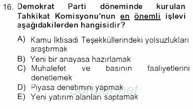 Atatürk İlkeleri Ve İnkılap Tarihi 2 2012 - 2013 Tek Ders Sınavı 16.Soru