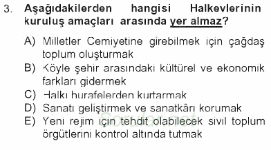 Atatürk İlkeleri Ve İnkılap Tarihi 2 2012 - 2013 Tek Ders Sınavı 3.Soru