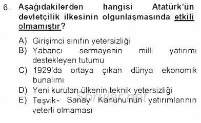 Atatürk İlkeleri Ve İnkılap Tarihi 2 2012 - 2013 Tek Ders Sınavı 6.Soru