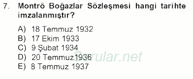 Atatürk İlkeleri Ve İnkılap Tarihi 2 2012 - 2013 Tek Ders Sınavı 7.Soru