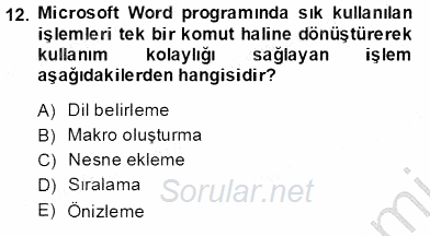 Bilgisayar 1 2013 - 2014 Ara Sınavı 12.Soru