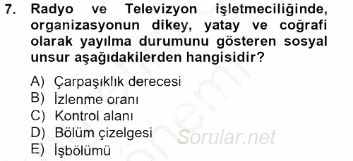 Radyo ve Televizyon İşletmeciliği 2012 - 2013 Ara Sınavı 7.Soru
