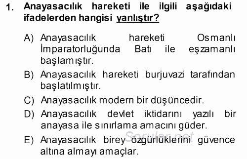 Türk Anayasa Hukuku 2014 - 2015 Tek Ders Sınavı 1.Soru