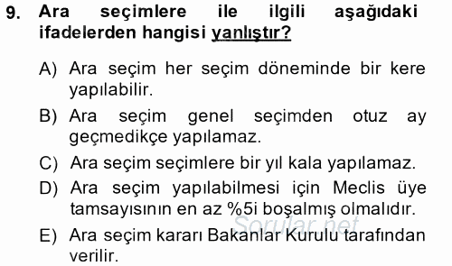 Türk Anayasa Hukuku 2014 - 2015 Tek Ders Sınavı 9.Soru
