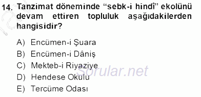Tanzimat Dönemi Türk Edebiyatı 1 2014 - 2015 Ara Sınavı 14.Soru