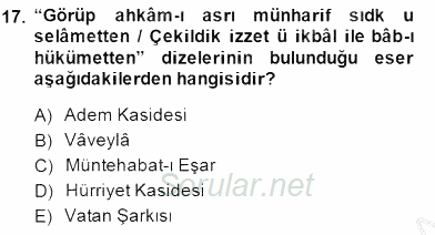 Tanzimat Dönemi Türk Edebiyatı 1 2014 - 2015 Ara Sınavı 17.Soru