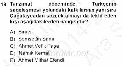 Tanzimat Dönemi Türk Edebiyatı 1 2014 - 2015 Ara Sınavı 18.Soru
