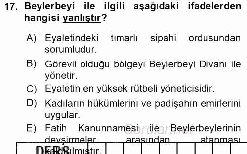 Türk İdare Tarihi 2015 - 2016 Ara Sınavı 17.Soru