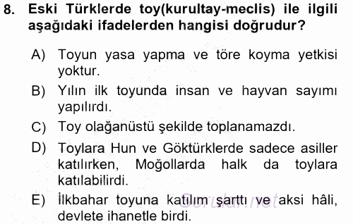 Türk İdare Tarihi 2015 - 2016 Ara Sınavı 8.Soru