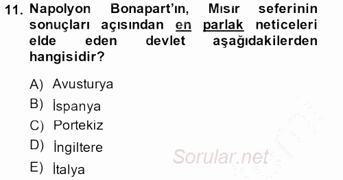 Osmanlı Tarihi (1789-1876) 2013 - 2014 Ara Sınavı 11.Soru