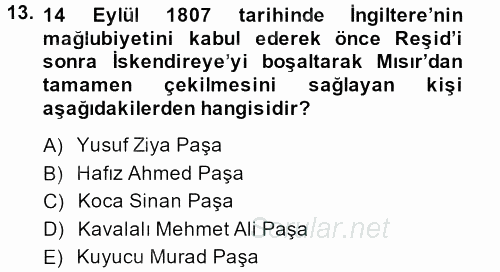 Osmanlı Tarihi (1789-1876) 2013 - 2014 Ara Sınavı 13.Soru