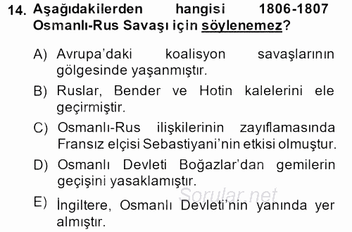 Osmanlı Tarihi (1789-1876) 2013 - 2014 Ara Sınavı 14.Soru