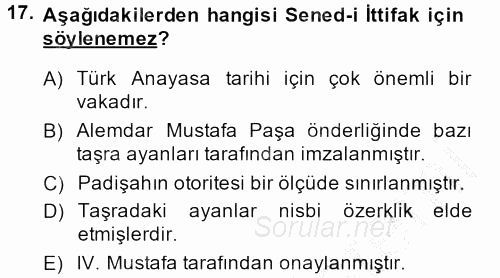 Osmanlı Tarihi (1789-1876) 2013 - 2014 Ara Sınavı 17.Soru