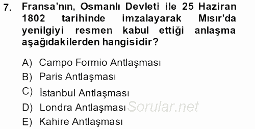 Osmanlı Tarihi (1789-1876) 2013 - 2014 Ara Sınavı 7.Soru