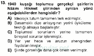 Cumhuriyet Dönemi Türk Şiiri 2012 - 2013 Ara Sınavı 13.Soru