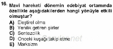Cumhuriyet Dönemi Türk Şiiri 2012 - 2013 Ara Sınavı 16.Soru