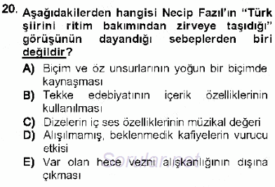 Cumhuriyet Dönemi Türk Şiiri 2012 - 2013 Ara Sınavı 20.Soru