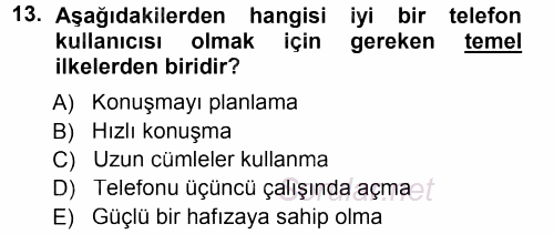 Yönetici Asistanlığı 2013 - 2014 Tek Ders Sınavı 13.Soru
