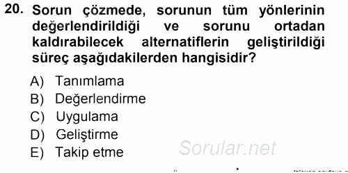 Yönetici Asistanlığı 2013 - 2014 Tek Ders Sınavı 20.Soru