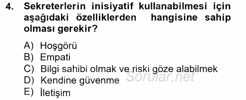 Yönetici Asistanlığı 2013 - 2014 Tek Ders Sınavı 4.Soru