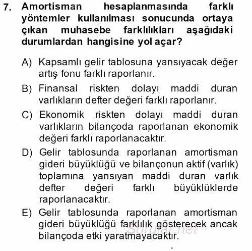Finansal Tablolar Analizi 2013 - 2014 Ara Sınavı 7.Soru