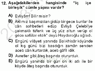 XVI-XIX. Yüzyıllar Türk Dili 2013 - 2014 Dönem Sonu Sınavı 12.Soru