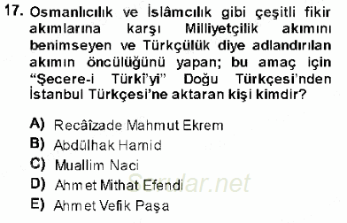 XVI-XIX. Yüzyıllar Türk Dili 2013 - 2014 Dönem Sonu Sınavı 17.Soru