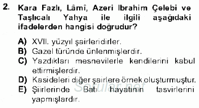 XVI-XIX. Yüzyıllar Türk Dili 2013 - 2014 Dönem Sonu Sınavı 2.Soru