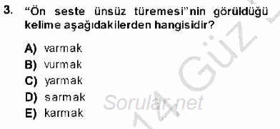 XVI-XIX. Yüzyıllar Türk Dili 2013 - 2014 Dönem Sonu Sınavı 3.Soru