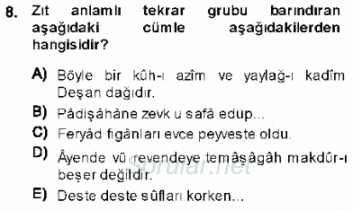 XVI-XIX. Yüzyıllar Türk Dili 2013 - 2014 Dönem Sonu Sınavı 8.Soru