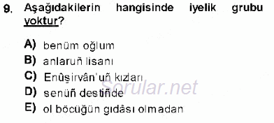XVI-XIX. Yüzyıllar Türk Dili 2013 - 2014 Dönem Sonu Sınavı 9.Soru