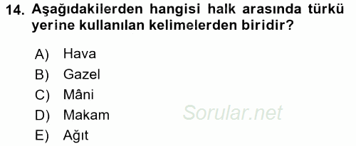 Türk Halk Şiiri 2017 - 2018 Ara Sınavı 14.Soru
