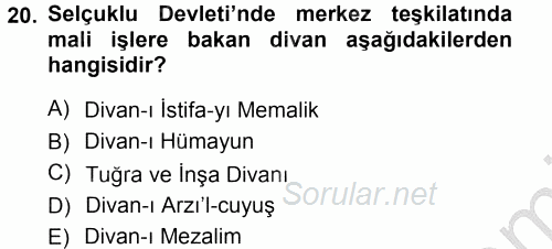 Türk İdare Tarihi 2012 - 2013 Ara Sınavı 20.Soru