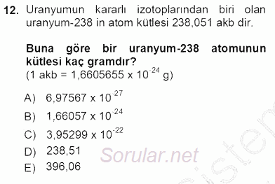 Genel Kimya 1 2012 - 2013 Ara Sınavı 12.Soru