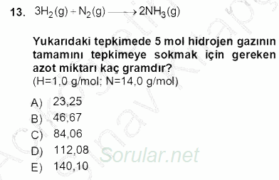 Genel Kimya 1 2012 - 2013 Ara Sınavı 13.Soru
