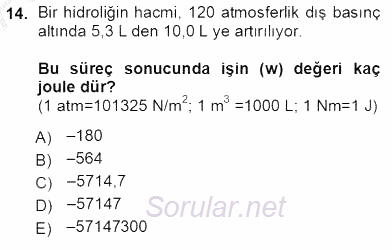 Genel Kimya 1 2012 - 2013 Ara Sınavı 14.Soru