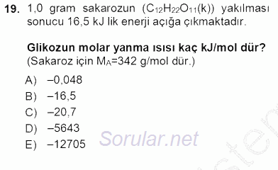 Genel Kimya 1 2012 - 2013 Ara Sınavı 19.Soru