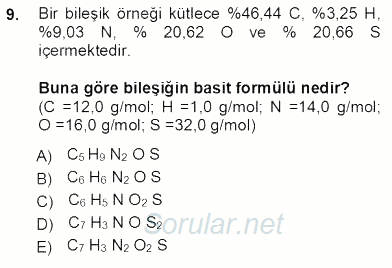 Genel Kimya 1 2012 - 2013 Ara Sınavı 9.Soru