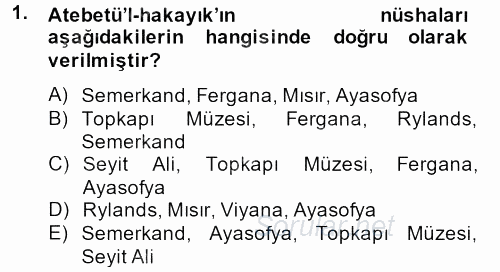 XI-XIII. Yüzyıllar Türk Dili 2014 - 2015 Dönem Sonu Sınavı 1.Soru