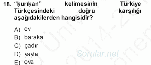 XI-XIII. Yüzyıllar Türk Dili 2014 - 2015 Dönem Sonu Sınavı 18.Soru