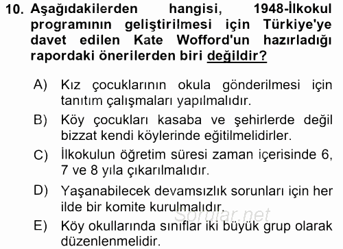 Türk Eğitim Tarihi 2015 - 2016 Ara Sınavı 10.Soru